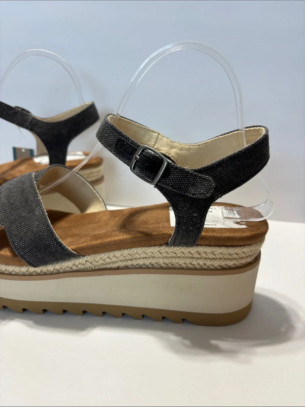 TOMS Gia Black Chambray Canvas Platform Wedge Sandal Size 10--NWT